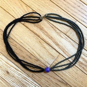 Necklace Handmade 4 strands hematite beads,4 black onyx beads, purple turquoise